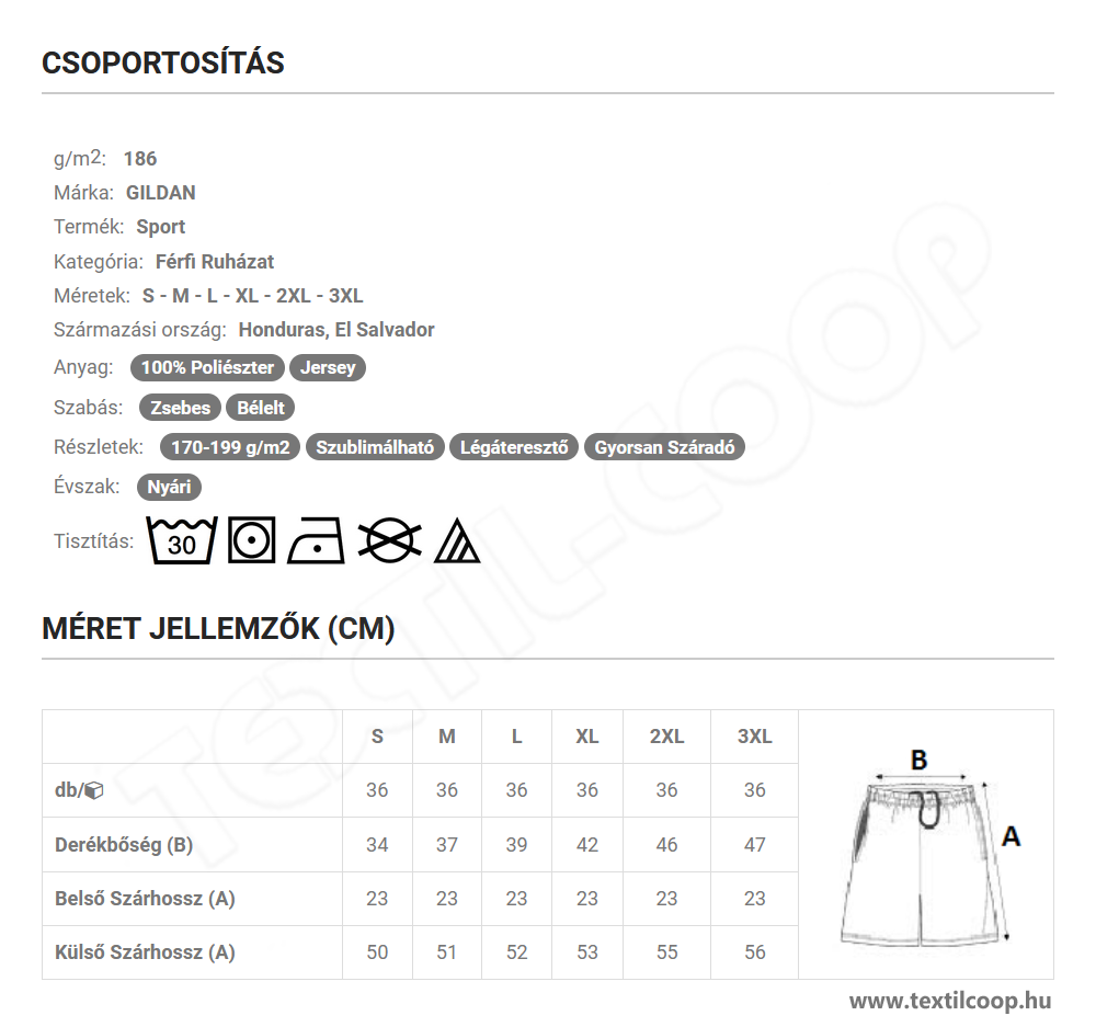 Gildan GI44S30 mérettáblázat