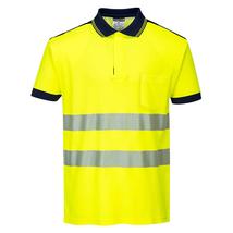 Portwest T180 PW3 fluo teniszpóló sárga/navy PW-T180YNR
