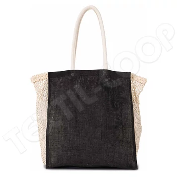 Kimood KI0281 Shopping Bag With Mesh Gusset black/natural