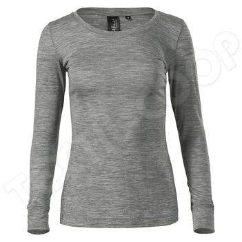 Malfini póló női Merino Rise LS 160 - sötétszürke melírozott