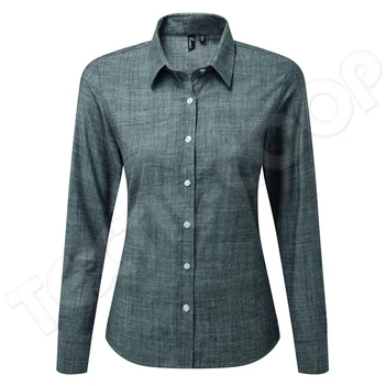 Premier PR345 Women's Cotton Slub Chambray Shirt grey